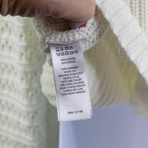 Rachel Zoe Size XL white vneck open knit sleeve long sleeve sweater V-Neck Knit - Picture 7 of 8